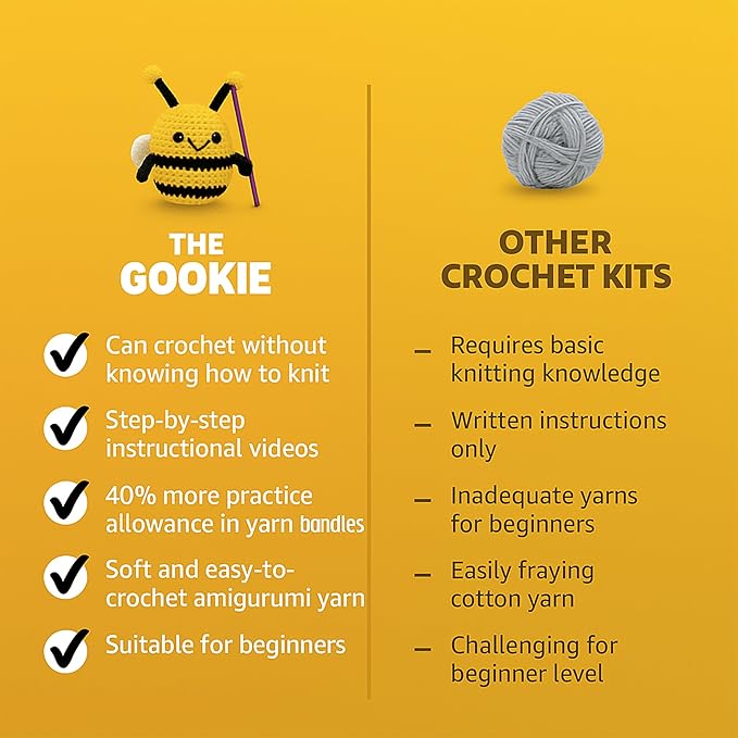 The Gookie Amigurumi Crochet Kit for Beginners – DIY Crochet Kit with Yarn, Hook, Eyes & Stuffing – Easy Starter Set with Video Tutorials – Cute Plush Toy Craft Gift for Kids, Teens & Adults (Penguin)