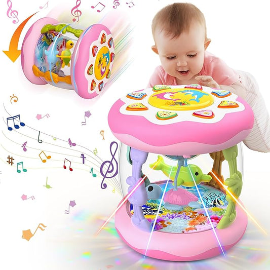 Baby Girl Toys 12 Months, Musical Rotating Light Up Infant Toys Tummy Time for Infant 12-18 Months, Crawling Learning Toys Birthday Gifts for Baby 1 2 3 Years Old