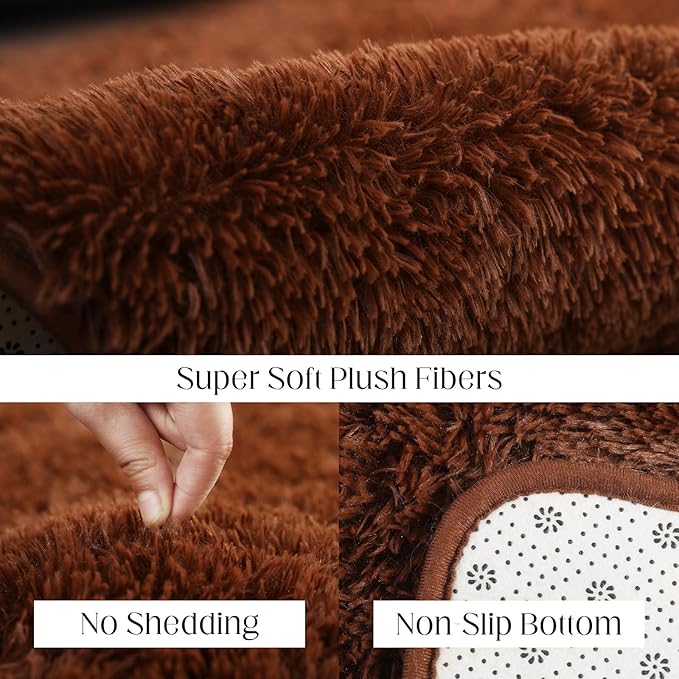 Luxury 3x5 Area Rug, Ultra Soft Rugs for Living Room, Plush Carpet Rugs for Bedroom, Non-Slip Indoor Rug for Nursery, Study Room, Playroom, Home Decor, Brown