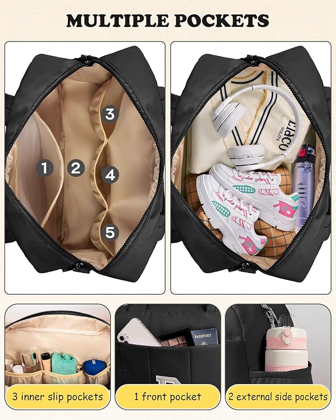 Women Duffle Bag with Initial, Personal Item Travel Bags，Stuff for Teen-Gym Bag with Wet Pocket，Lightweight Travel Bags Personalized Tote with Makeup Pouch
