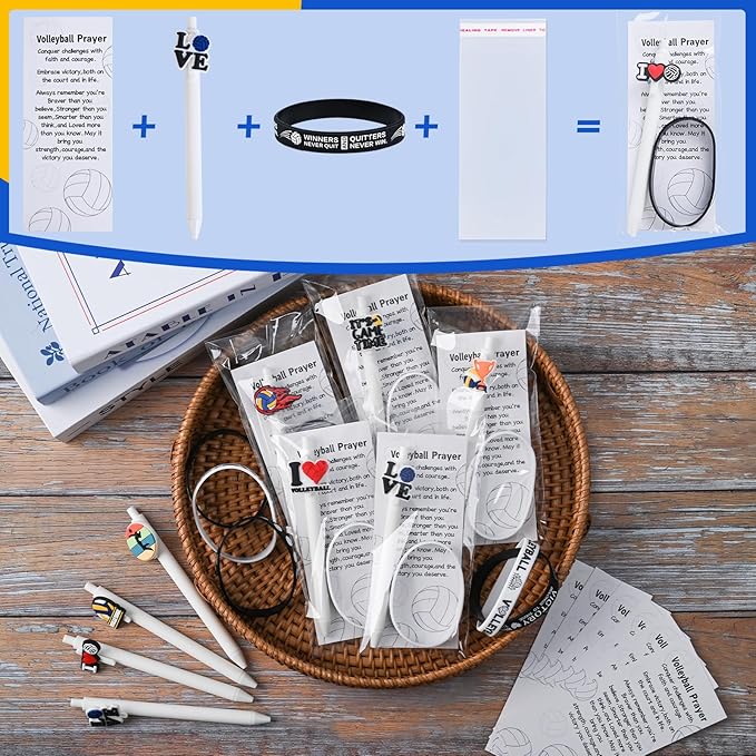 LiYiQ 72 Pcs Volleyball Party Favors Volleyball Team Gifts Volleyball Goodie Bags Stuffers Volleyball Ballpoint Pens Bookmark Card and Silicone Bracelet