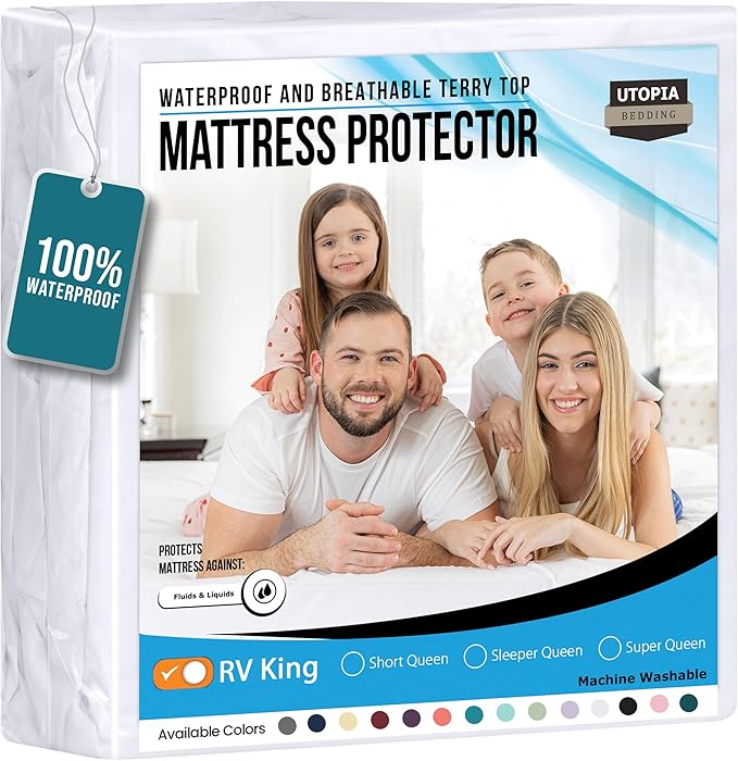 Utopia Bedding Waterproof Mattress Protector RV King Size, Premium Terry Mattress Cover 200 GSM, Breathable, Fitted Style with Stretchable Pockets (White)