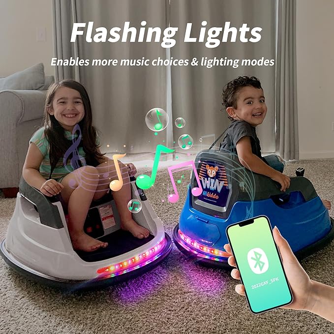 12V Kids Bumper Car, Electric Baby Bumper Car for Toddlers with Remote Control, 3 Speeds - White