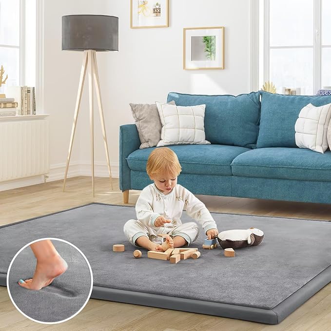 Baby Play Mat for Floor Tummy Time Nursery Rug Muscle Mat Area Rug Playroom Tatami 50 * 50" Memory Foam 1.3" Thick Crawling For Babies,Toddlers, Infants, Kids,Floor Mat(Grey)
