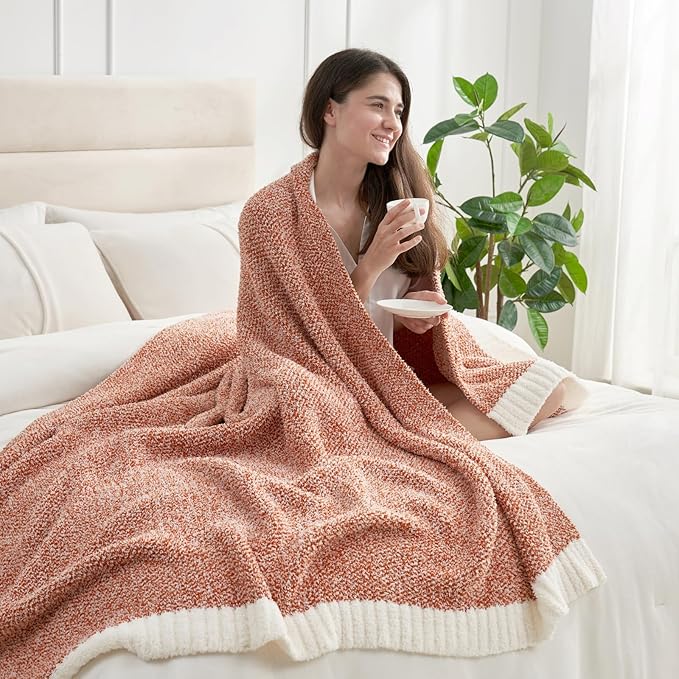 Snuggle Sac Orange Fall Throw Blanket for Couch, Oversized Throw XL Super Soft Warm Blankets Cozy Knit Fuzzy Throws for Sofa, Bed, Living Room, Heather Orange, 50x70 inches