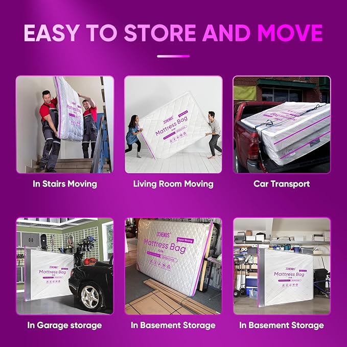 ZCHENBS® – Mattress Bags for Moving and Storage,Mattress Bag with Zippers,5 Mil Ultra-Thick Bed Bag,Waterproof,Anti-Tear,Heavy-Duty Mattress bag (Tansparent/Purple, Crib-(1 Pack))
