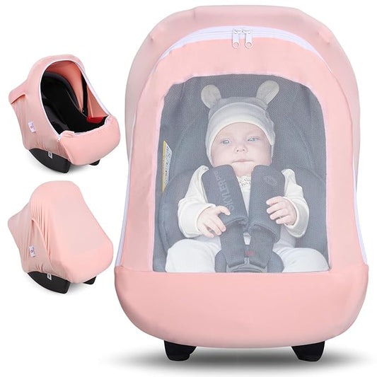 Metplus 2-in-1 Baby Car Seat Cover, Multi Use Cover for Baby Car Seat Canopy with Privacy Sun Shade, Protect Your Baby's Safety Seat with Style, Infant Carrier Covers for Boys & Girls