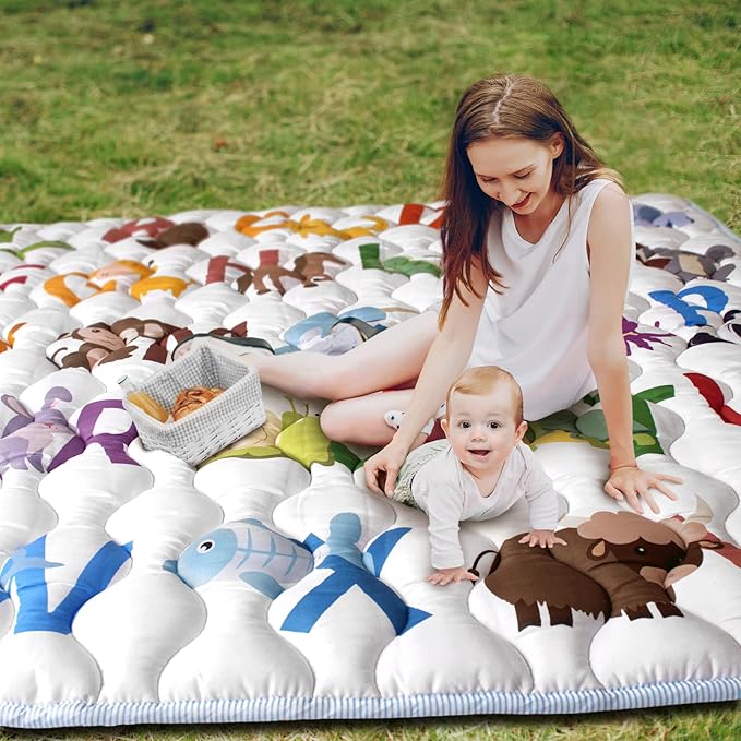 Baby Play Mats for Floor, 71”x59” Upgraded Thickness & Larger Super Soft Playmat for Babies and Toddlers, Foldable Washable, Upgrade Anti-Slip Crawling Mat for Playpen(Animal Alphabets)