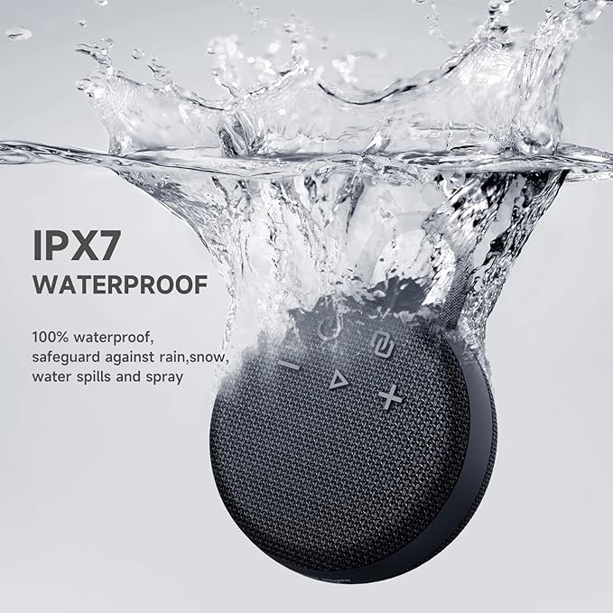 MusiBaby Mini Bluetooth Speaker – Bluetooth 5.3 with 6956C Chipset, IPX7 Waterproof, Rubberized Shell, Clip-On Lanyard, Ultra-Portable for Shower, Pool, Teens, Backpack, Gifts (Black)