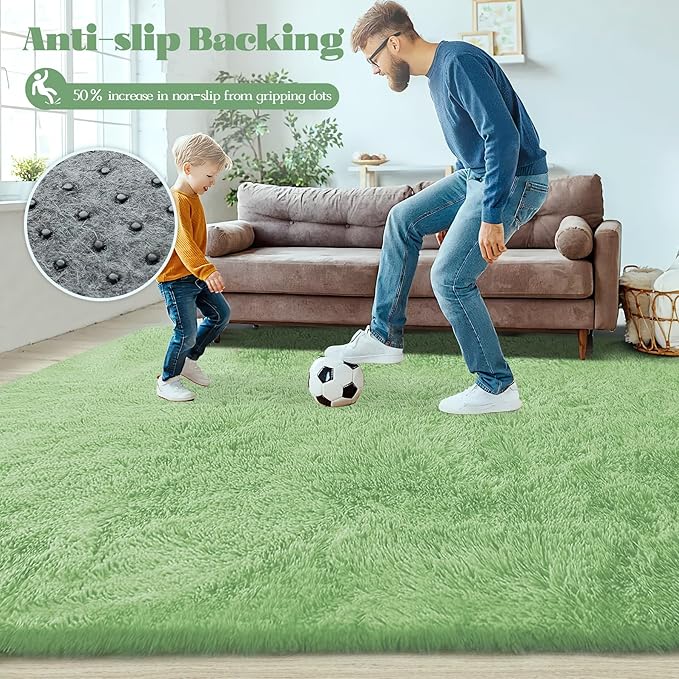 6x9 Area Rug for Living Room: Fluffy Shag Soft Washable Rugs Large Fuzzy Plush Indoor Carpet for Bedroom Nursery Playroom Kids Girls Boys Room (Sage Green, 6'x9')