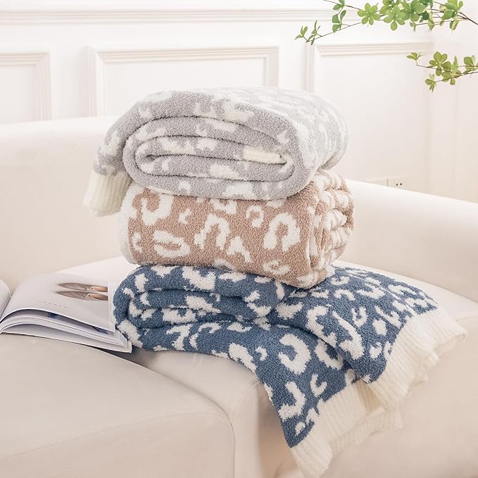 NEXHOME PRO Leopard Soft Blanket, Fuzzy Throw Blanket for Couch Bed Sofa Picnic, Knit Blankets for Women Gifts Beige 50 x 60 inches