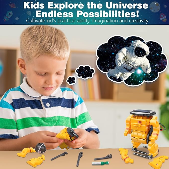 6-in-1 Solar Robot Toys for Ages 8 9 10 11 12 Year Old Boys Girls, STEM Science Kits for Kids Age 8-12, Building Experiments Robotics Kit STEM Projects for Kid Christmas Birthday Gifts (Yellow)