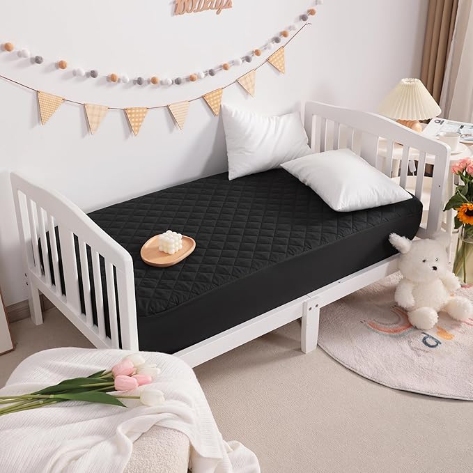 NTBAY 2 Pack Waterproof Mini Crib Mattress Protector, Quilted 24"x38" Fitted Mattress Cover - Machine Washable - Soft and Breathable Baby Mattress Pad Sheet for Mini Crib and Baby Playards, Black
