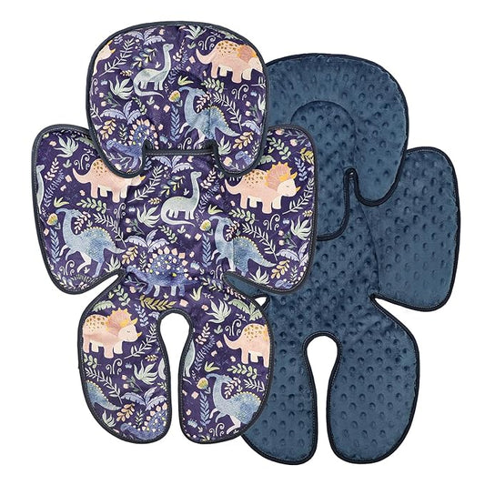 Pea Pod Infant Car Seat Insert 2-in-1 Baby Car Seat Head & Body Support for Newborn Girl Reversible 3 Layer Warm Preemie Carseat Stroller Cushion Headrest with Soft Minky Dot Fabric, Cute Dinosuar