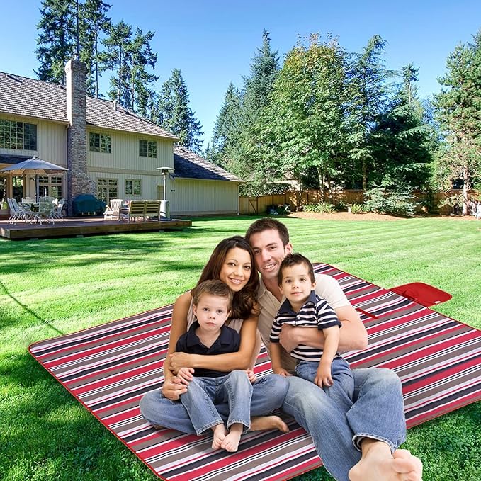 Beach Blanket Picnic Mat Sandproof Waterproof Extra Large Outdoor Camping Blanket Foldable Portable Picnic Mat for Travel Hiking Music Festival Park Lawn Grass Red Lines