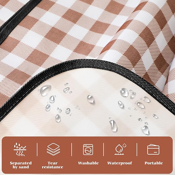 Picnic Blanket Waterproof Beach Rug 80''x80'' Picnic Mat Washable Lightweight with Handle Coffee Checkered for Hiking Travelling Outdoor Camping,Parks