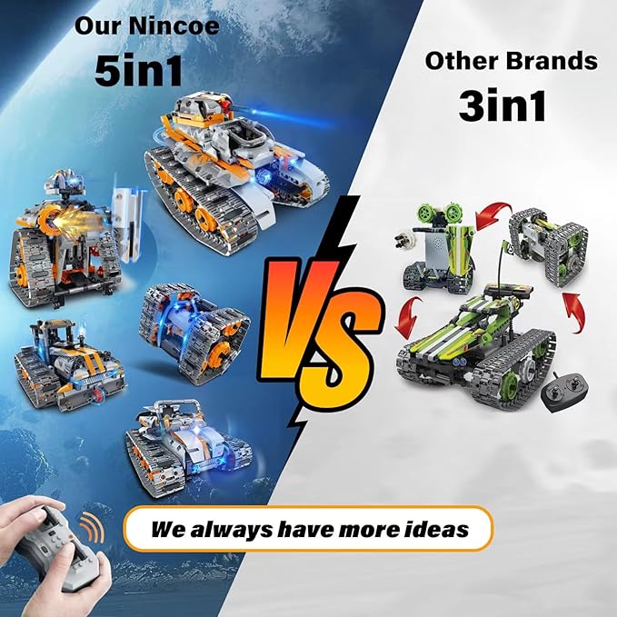 STEM Building Toys for Boys 6-12, 5in1 Remote & APP Controlled Car/Tank/Robot/Tracked Racer STEM Building Kit, RC Car 552 Pcs Educational Learning Building Blocks for Kids, RC Car Set for Boy Girls