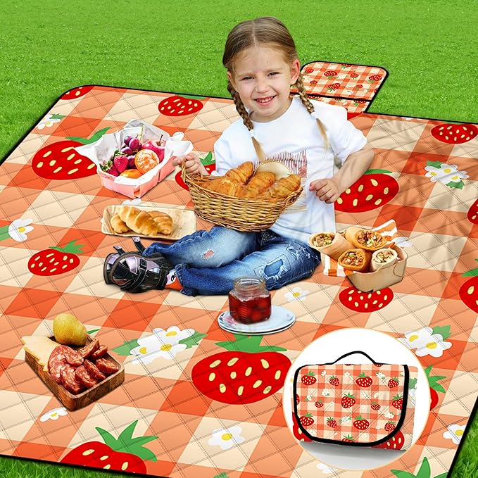 Extra Large Picnic Blanket Waterproof,80"x 80"Foldable Machine Washable Beach Blanket,Outdoor Blanket for 6-8 Adults,Suitable for Indoor Crawling,Park Beach,Camping,Hiking,Family Travel(Orange)