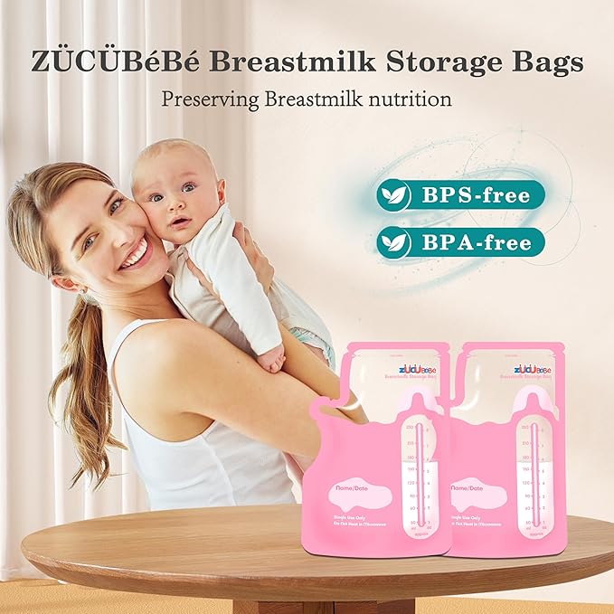 Breastmilk Storage Bags(50 Count)，8oz Milk Storage Bags for Breastfeeding，BPA Free with Easy Pour Spout, Self Standing, for Refrigeration and Freezing Red