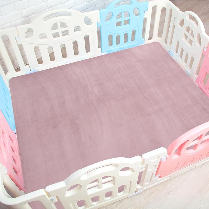 BALAPET Thick Memory Foam 50x50 Play Mat for Playpen, Super Soft Velvet Portable Baby Playpen Mat for Kids Toddler Crawling and Play, Non-Slip Bottom Playmat, Pink