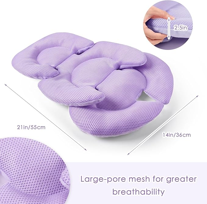 Infant Car Seat Insert for Newborn Girls Boys, Summer Mesh Baby Carseat Head Support with Strap Pads, Soft Reversible Baby Car Seat Insert Cushion Pad for Car Seat, Stroller, Bouncer, Swing, Purple