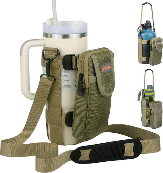 Water Bottle Holder with Strap, Shoulder & Hand Bottle Holder with Phone Pocket – Fits 32-64 oz Sports Bottles & 20-40 oz Insulated Bottles – Durable Sling Bag for Walking, Hiking, Gym