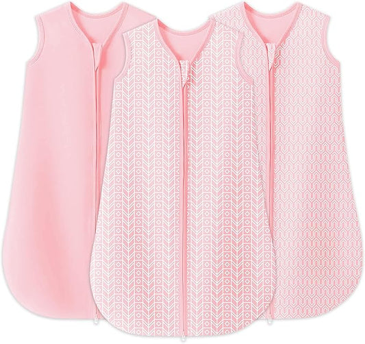 SWEET DOLPHIN Baby Sleep Sack 6-12 Months - 100% Cotton 2-Way Zipper TOG 0.5 Infant Wearable Blanket, Newborn Essentials Toddler 3 Pack Sleeping Sacks - Pink