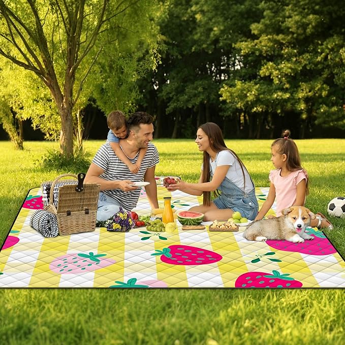 Extra Large Picnic Blanket Waterproof,80"x 80"Foldable Machine Washable Beach Blanket,Outdoor Blanket for 6-8 Adults,Picnic Mat Suitable for Indoor Crawling,Park Beach,Camping,Hiking,Travel（Yellow）