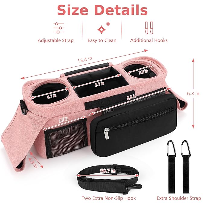 Accmor Universal Stroller Organizer with Insulated Cup Holder Detachable Phone Bag and Shoulder Strap,Stroller Bag Caddy Organizer Fits for Uppababy, Baby Jogger, Britax Strollers