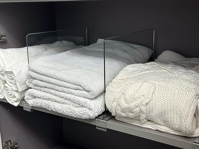 LikeU 8 PCS Acrylic Shelf Dividers for Closets,Wood Shelf Dividers,Clear Shelf Separators,Perfect for Clothes Organizer and Bedroom Kitchen Cabinets Shelf Storage and Organization