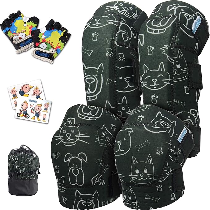 Soft-Style Kids Knee and Elbow Pads with Bike Gloves, Flexible Impact-Resistant Gear for Ages 2-11, Designed for Balance Bikes, Roller-Skating, and Skateboarding