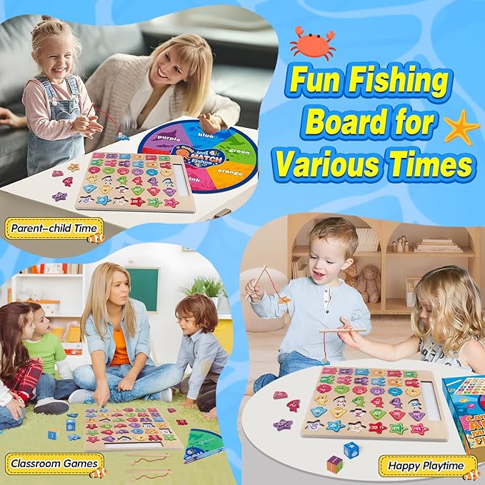 Wooden Montessori Toys for Toddlers 3-5, Magnetic Fishing Games, Color and Shape Sorting Sensory, Letter& Number Educational Toys for 3 4 5 6 Girls Boys Preschool Educational