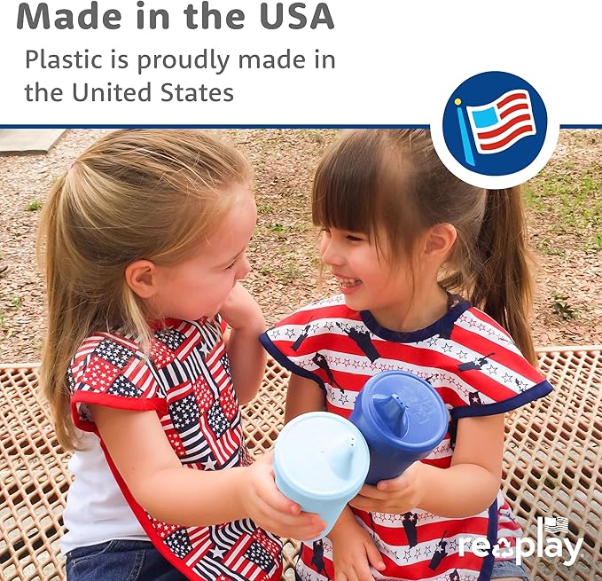 Re-Play Sippy Cups for Toddlers - 10 Oz. Reusable Spill Proof Cups for Kids, Dishwasher/Microwave Safe - Made in USA - Set of 4-3.13" x 6.25" - Sea Glass