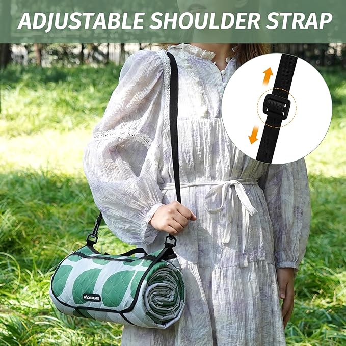 Picnic Blankets Extra Large - Beach Blanket Waterproof Sandproof with Shoulder Strap, Machine Washable, Outdoor Blanket with Stakes for Grass Concert, Park, Lawn,Travel,Spring Summer.Green