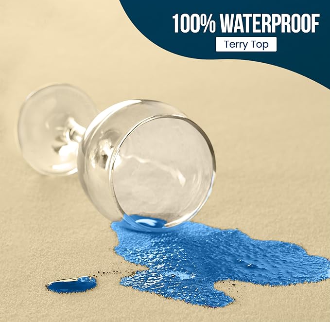 Utopia Bedding Waterproof Mattress Protector Queen Size, Premium Terry Mattress Cover 200 GSM, Breathable, Fitted Style with Stretchable Pockets (Beige)