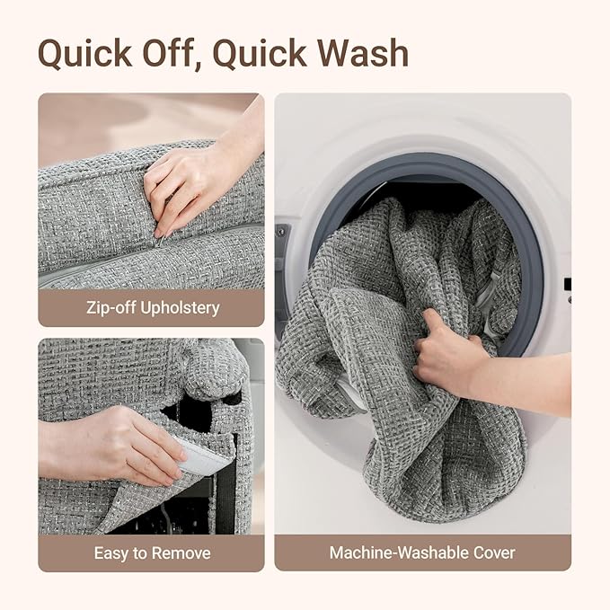 Nursery Swivel Glider Recliner Chair with Adjustable Armrests & Headrest, Rocking Chair Nursery with Removable Cover for Breastfeeding, FSC & Oeko-TEX Certified, Grey