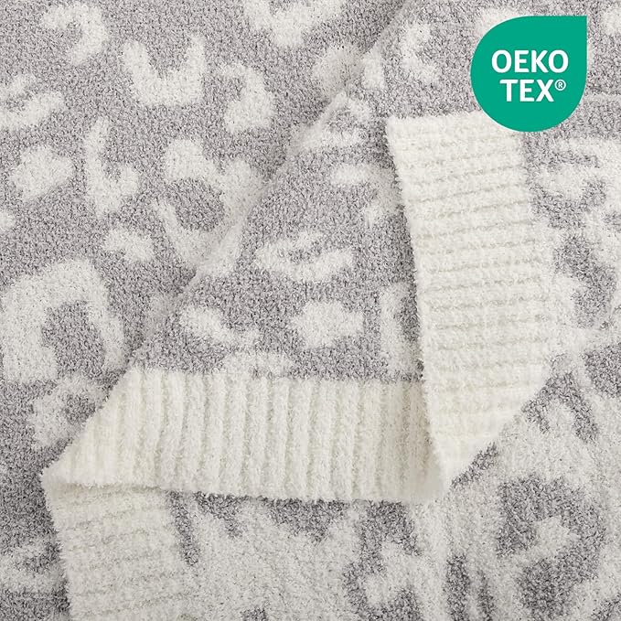 NEXHOME PRO Leopard Soft Blanket, Fuzzy Throw Blanket for Couch Bed Sofa Picnic, Knit Blankets for Women Gifts Grey 50 x 60 inches