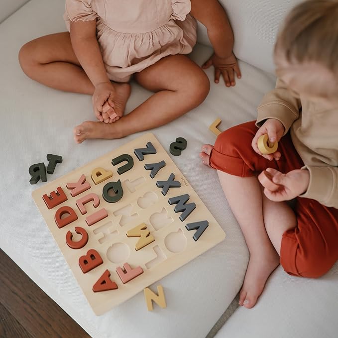 mushie Wooden Alphabet Puzzle | for Kids 3 Years+ | Preschool Educational & Toddler Montessori Toys (26 pcs)