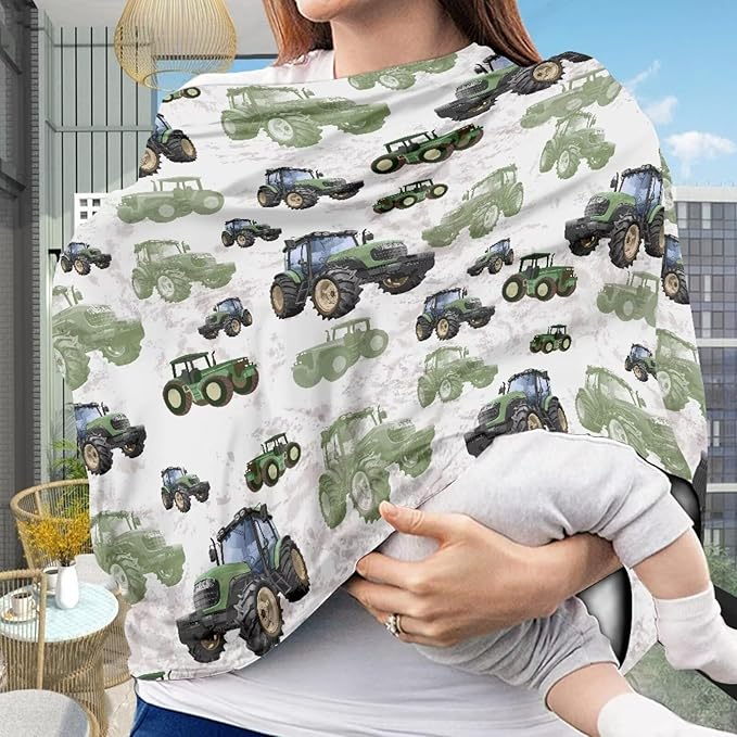 Binienty Womens Nursing Cover Breastfeeding Scarf, Truck Tractor Print Baby Car Seat Covers Multi Use Newborn Carrier/Stroller/Shopping Cart, Girl Boy Stroller Cover Gifts