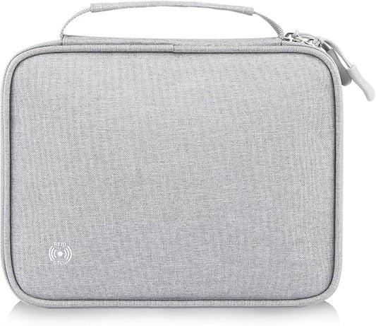 RFID Passport Wallet for Women/Men,Tote Passport Holder for Travel Family,Portable Travel Premium Wallets,Waterproof Passport Holders Bag,Travel Document Organizer Credit Cards Case(Grey-Large)