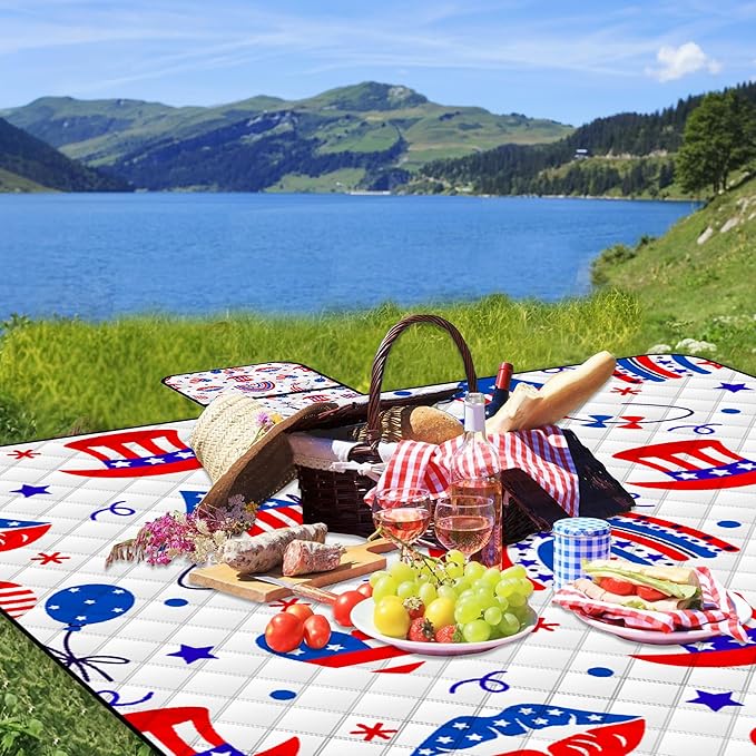 Extra Large Picnic Blanket Waterproof,80"x 80"Foldable Machine Washable Beach Blanket,Outdoor Blanket for 6-8 Adults,Suitable for Indoor Crawling,Park Beach,Camping,Hiking,Family Travel(Blue,Red)