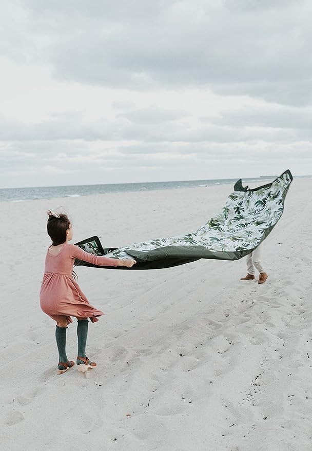 Little Unicorn 5'x10' XL Outdoor Family Picnic & Beach Blanket | Durable & Water-Resistant Fabric | Compact Fold & Easily Wipes Clean | Zipper Pocket (Tropical Leaf)