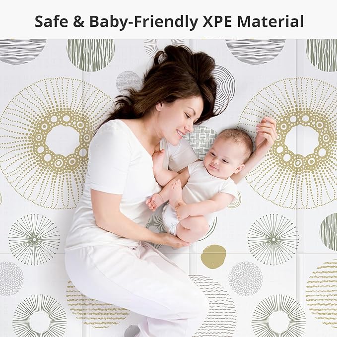 Foldable Baby Play Mat, PIGLOG 0.6 inch Waterproof Playmats for Babies and Toddlers Kids, Safe Foam Playmat for Tummy Time, 50“x50” Playpen Mat, Reversible Portable Baby Floor Mat for Infant, Circle