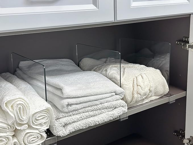 LikeU 8 PCS Acrylic Shelf Dividers for Closets,Wood Shelf Dividers,Clear Shelf Separators,Perfect for Clothes Organizer and Bedroom Kitchen Cabinets Shelf Storage and Organization
