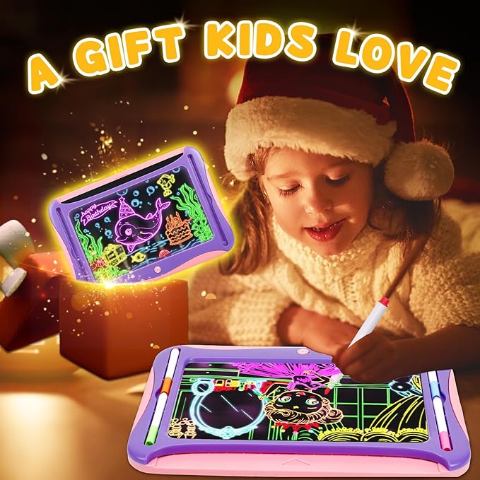 Magic LED Drawing Board for Kids, Girls Toys Age 6-8, Light Up Tracing Pad with 9 Double-Sided Cards, 6 Washable Markers, Arts & Crafts Kits Learning Toy Glow Up Doodle Board Christmas Birthday Gifts