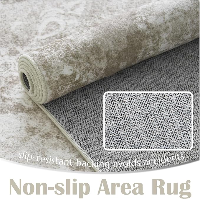 jinchan Floral 2x3 Rug for Entryway - Vintage Washable Area Rug Ultra-Thin Low Pile Soft Small Non-Slip Distressed Indoor Doormat Accent for Entrance Kitchen Bedroom Bathroom (2x3ft,Brown)