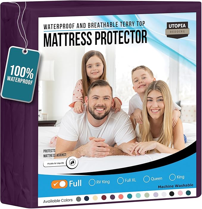 Utopia Bedding Waterproof Mattress Protector Twin Size, Premium Terry Mattress Cover 200 GSM, Breathable, Fitted Style with Stretchable Pockets (Purple)