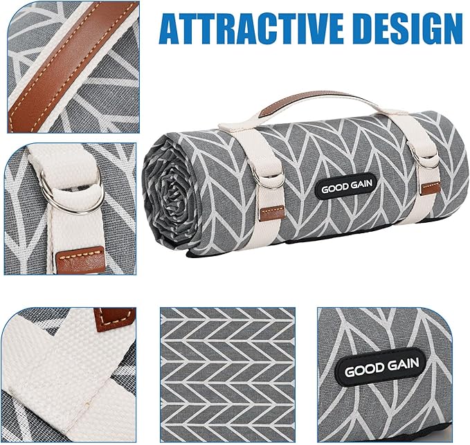 Picnic Blankets Outdoor Extra Large - Waterproof Picnic Blanket with Carry Strap | Machine Washable Picnic Mat with Sandproof Backing for Park , Grass, Camping, Hiking, Concerts (Graphite Grey)