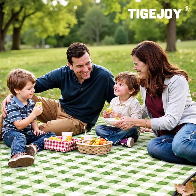 TigeJoy Extra Large Picnic Blanket Waterproof Foldable 60''x80'', Outdoor Picnic Mat Beach Blanket Sandproof for Park, Grass, Travel, Hiking, Camping Essentials, Gingham Picnic Blanket