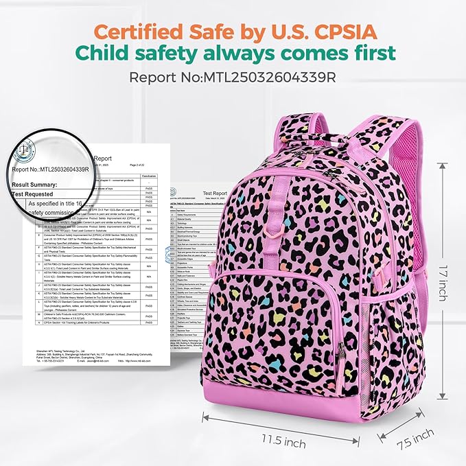 Choco Mocha Strawberry Backpack for Girls, Elementary School Backpack for Girls Ages 6-8 Kids Kindergarten Backpack Bookbag 17 Inch with Chest Strap, Pink